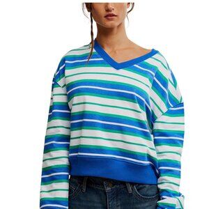 NWT Free People We The Free Classic Striped Shrunken Sweatshirt Nautical Boho XS